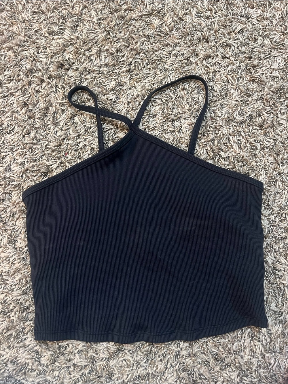 ALO Yoga Black Ribbed Asymmetric Strappy Crop Tank